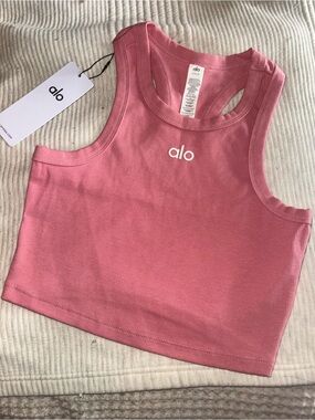 ALO Yoga Pink Ribbed Crop Tank Top